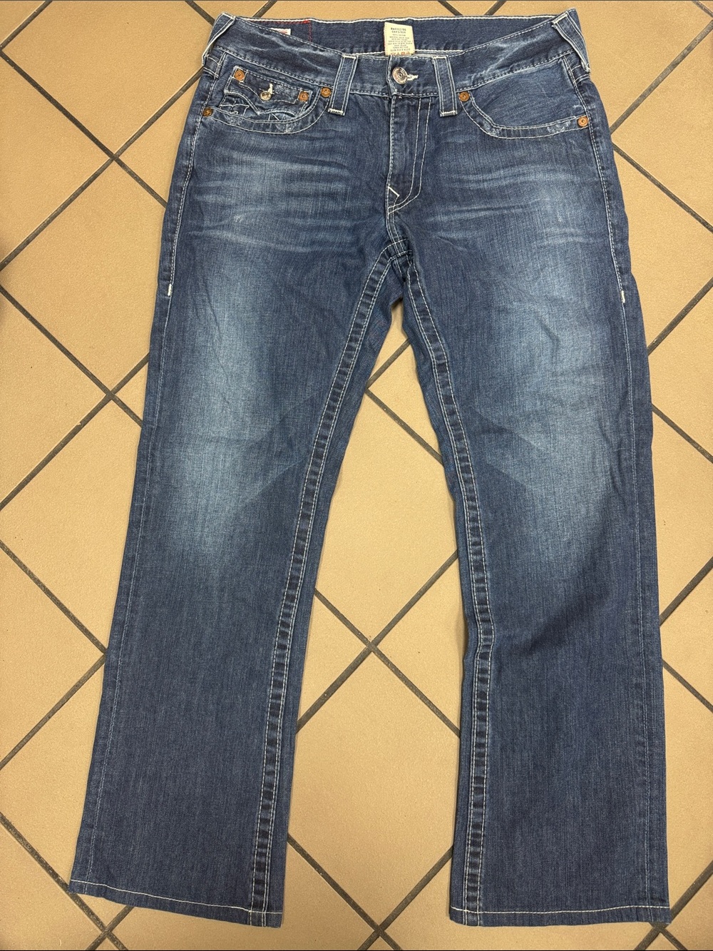 True Religion Men's Straight Leg Jeans in Faded Blue Denim